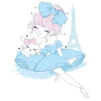 Цветной пример раскраски балерина француженка с котиком