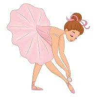 Цветной вариант раскраски балерина красивая девушка завязывает пуанты