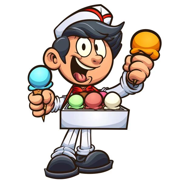 Цветной пример раскраски мальчик в руках мороженое