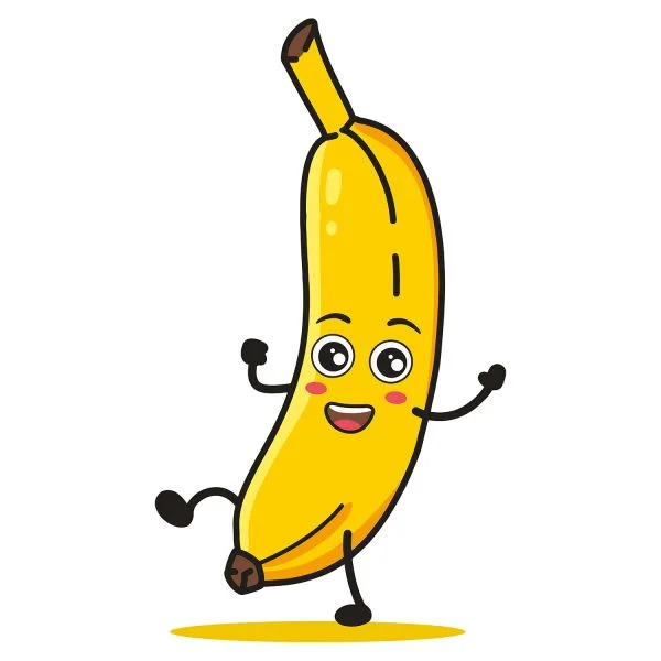 Цветной пример раскраски банан с глазками