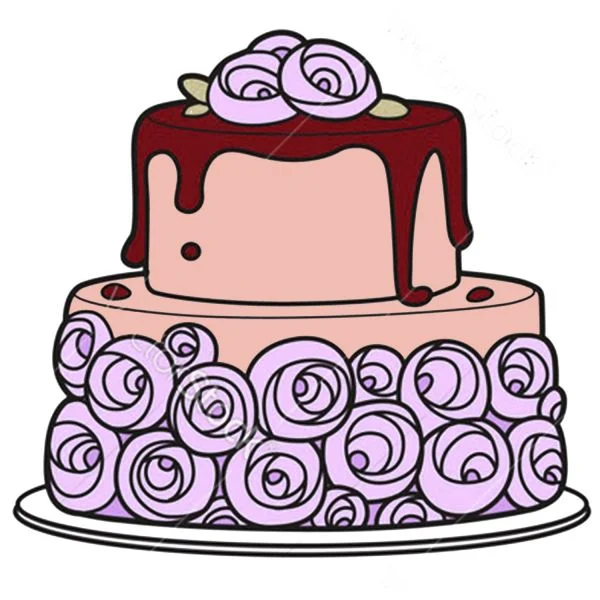 Цветной вариант раскраски большой торт с цветами