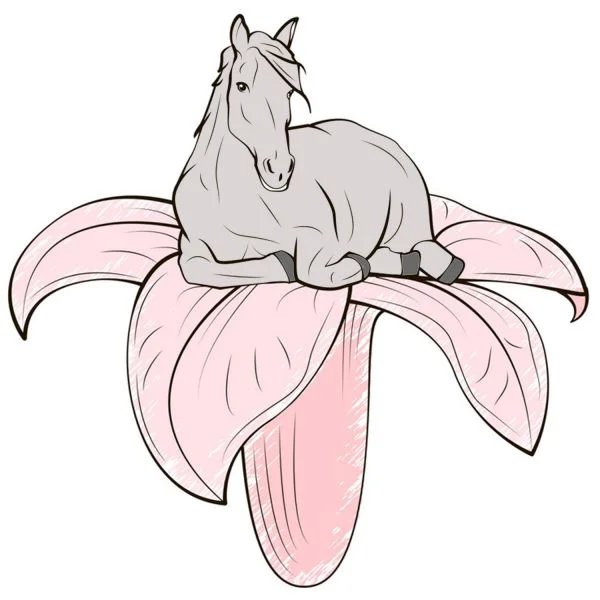 Цветной вариант раскраски милая лошадка на цветке