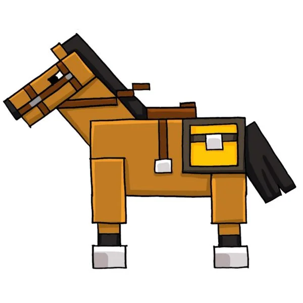 Цветной пример раскраски коричневая лошадь моб