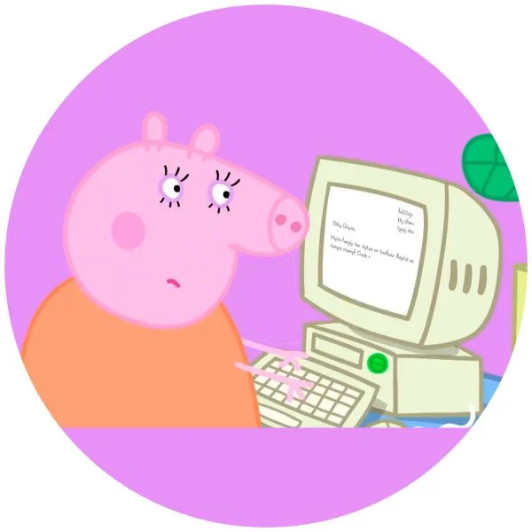 Цветной пример раскраски мама свинка за компьютером