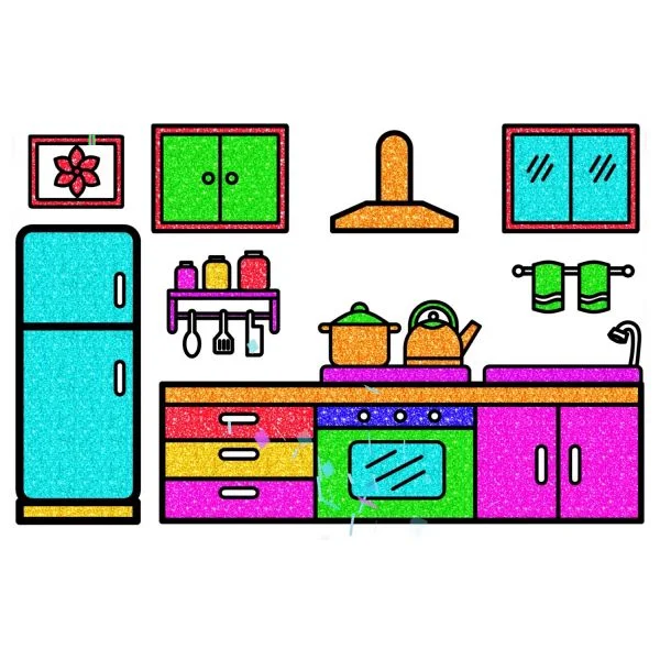 Цветной пример раскраски кухня