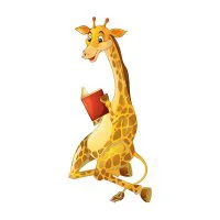 Цветной пример раскраски жираф читает книгу