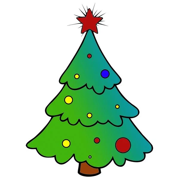 Цветной пример раскраски новогодняя елка с шарами