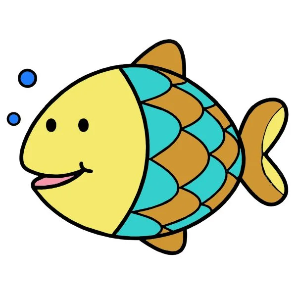 Цветной вариант раскраски рыбка плывет