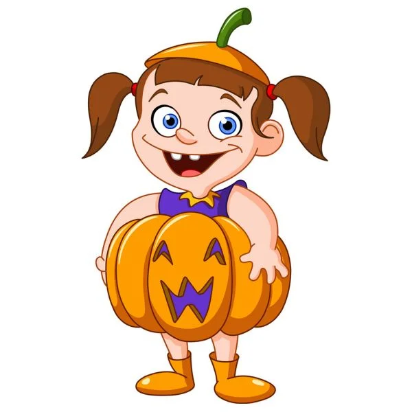 Цветной вариант раскраски девочка с тыквой хэллоуин