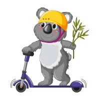 Цветной вариант раскраски коала на самокате