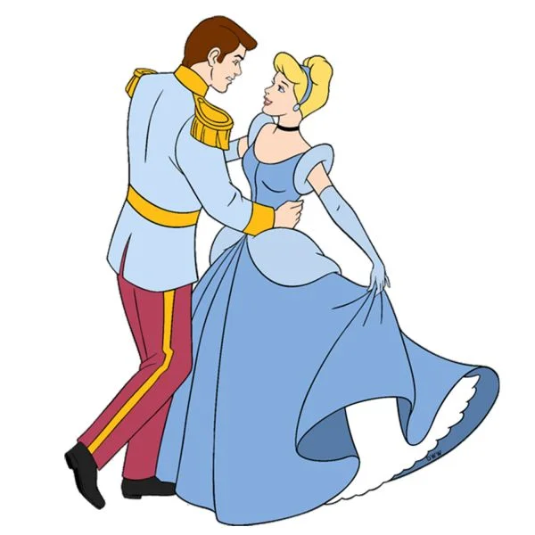 Цветной вариант раскраски золушка танцует с принцем на балу
