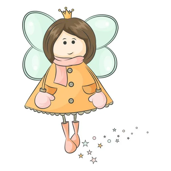 Цветной вариант раскраски фея в зимней одежде