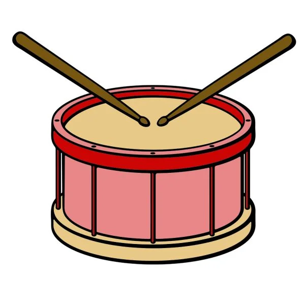 Цветной пример раскраски барабан с палочками