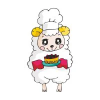 Цветной пример раскраски овечка с тортом