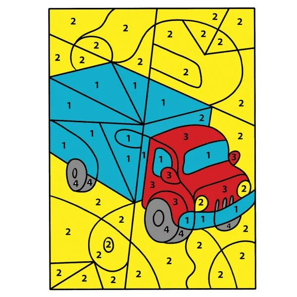 Цветной пример раскраски по номерам: машинка грузовик