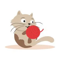 Цветной пример раскраски кот играет с клубком