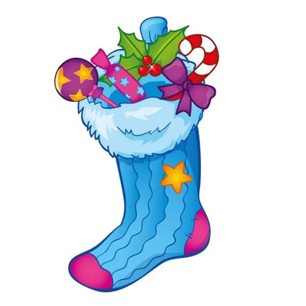 Цветной вариант раскраски праздничный рождественский носок, сапожок