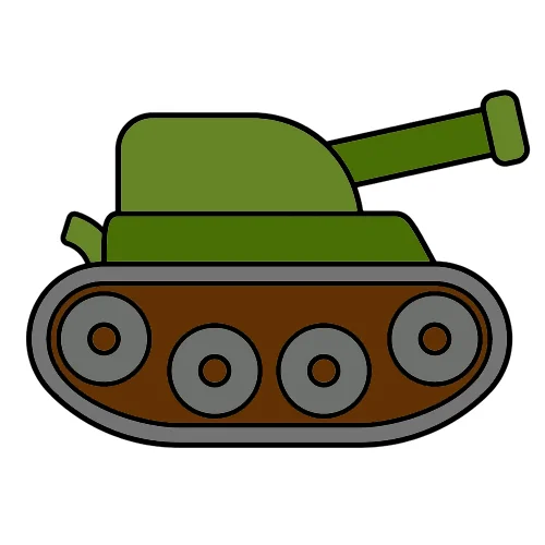 Цветной вариант раскраски игрушечный танк