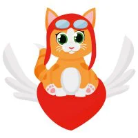 Цветной пример раскраски котенок на сердечке
