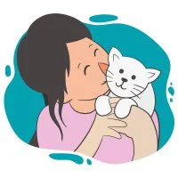 Цветной пример раскраски девочка целует котенка