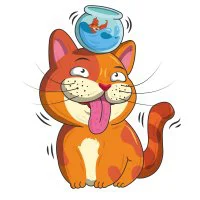 Цветной пример раскраски кот с аквариумом