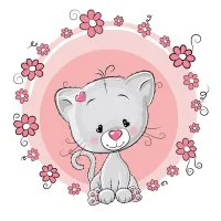Цветной вариант раскраски котенок в цветочном круге