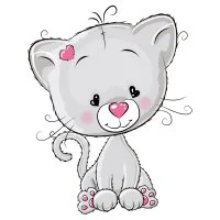 Цветной вариант раскраски плюшевый котенок с сердечком