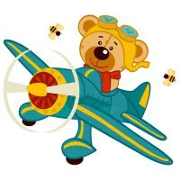 Цветной вариант раскраски плюшевый медвежонок в самолете