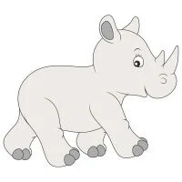 Цветной пример раскраски идущий носорог
