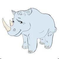 Цветной пример раскраски грустный носорог
