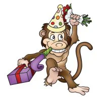 Цветной вариант раскраски обезьяна с подарками