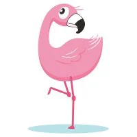 Цветной вариант раскраски наблюдательный фламинго