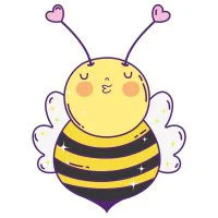 Цветной пример раскраски пчелка с сердечками