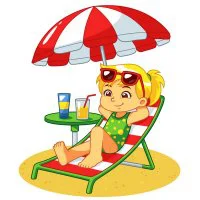 Цветной пример раскраски девочка на пляже