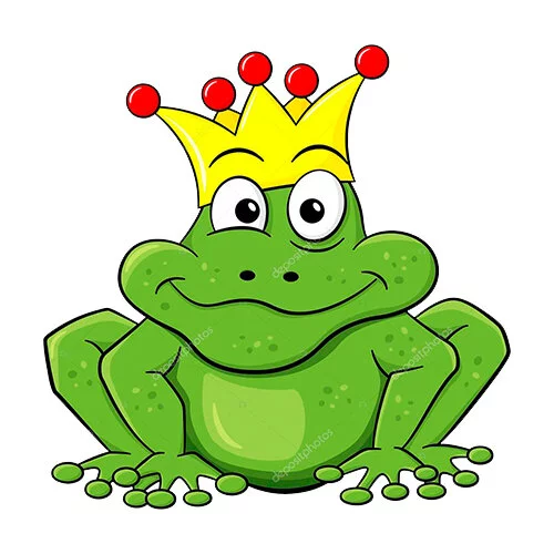 Цветной пример раскраски принц лягушка с короной