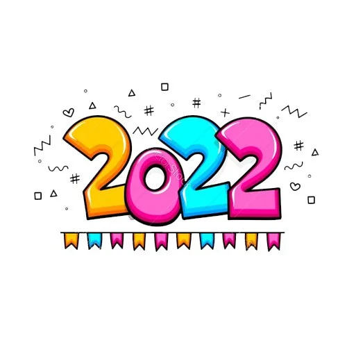Цветной вариант раскраски 2022 новый год надпись и конфетти