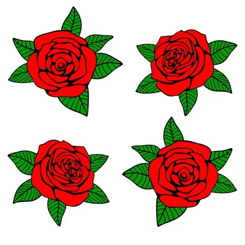 Цветной вариант раскраски 4 бутона розы