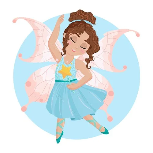 Цветной вариант раскраски ангел-балерина