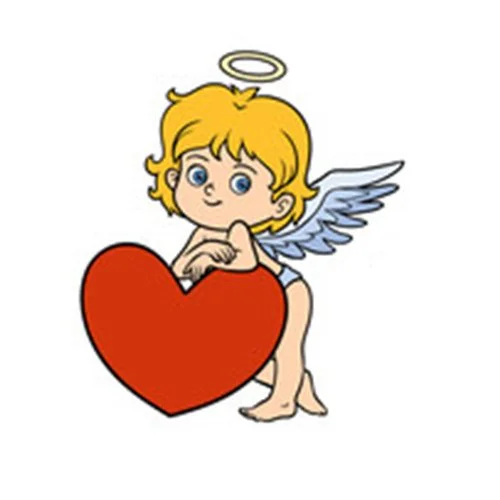 Цветной вариант раскраски ангелок с сердчеком