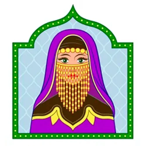 Цветной пример раскраски арабский национальный женский костюм