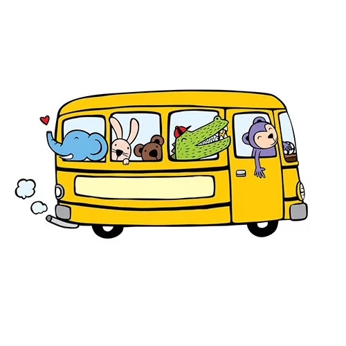 Цветной пример раскраски автобус с животными