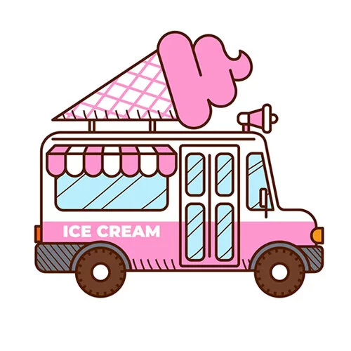 Цветной вариант раскраски автобус с мороженым