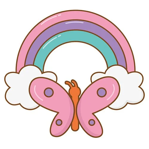 Цветной пример раскраски бабочка и радуга
