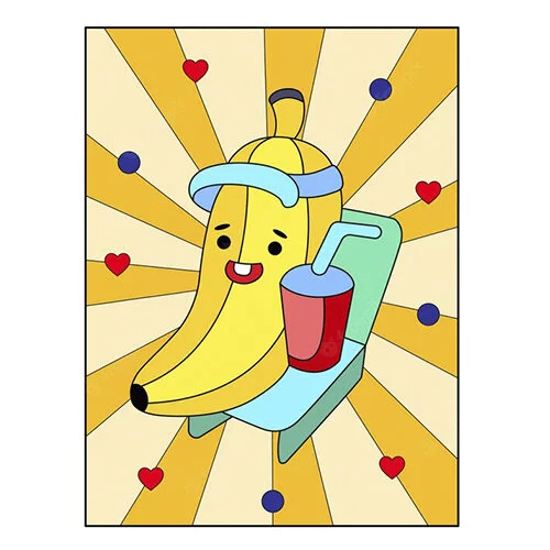 Цветной пример раскраски банан на отдыхе
