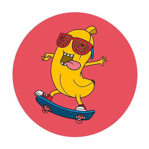 Цветной пример раскраски банан на скейтборде