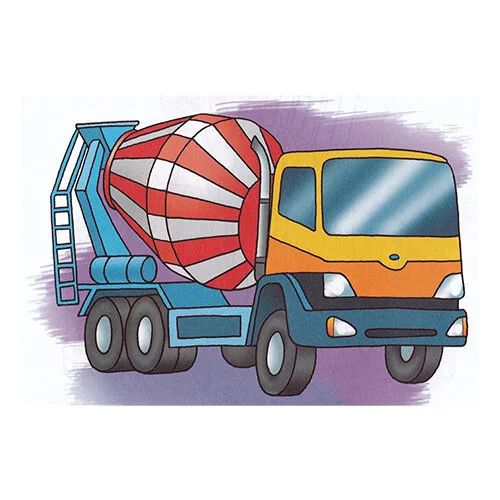 Цветной пример раскраски бетономешалка-грузовик