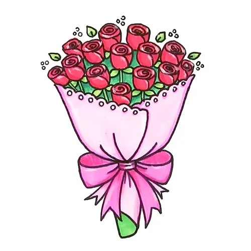 Цветной вариант раскраски большой букет роз