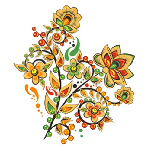 Цветной вариант раскраски цветы хохлома
