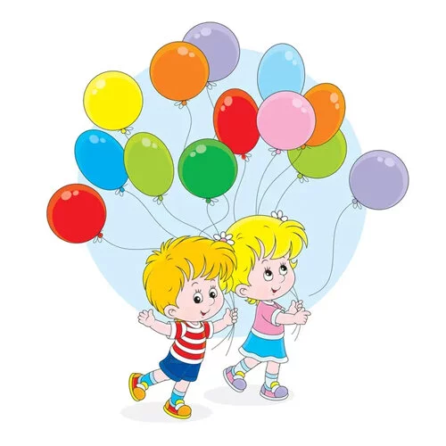 Цветной пример раскраски девочка и мальчик с воздушными шарами