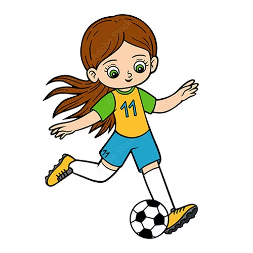 Цветной пример раскраски девочка играет в футбол